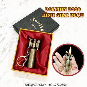 BẬT LỬA MÓC KHÓA DOLPHIN XĂNG ĐÁ CỔ HÌNH CHAI RƯỢU D339 (KIM LOẠI) (CÓ HỘP) - (XÀI XĂNG)