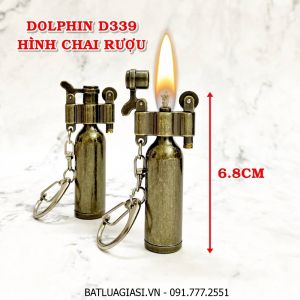 BẬT LỬA MÓC KHÓA DOLPHIN XĂNG ĐÁ CỔ HÌNH CHAI RƯỢU D339 (KIM LOẠI) - (XÀI XĂNG)