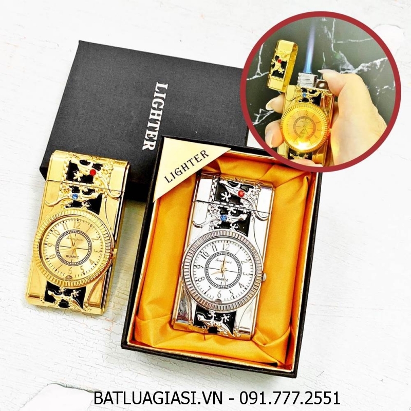 BẬT LỬA KHÈ - ĐỒNG HỒ 2IN1 HÌNH TẮC KÈ - CÓ ĐÈN LED (CÓ HỘP) - (XÀI GAS)