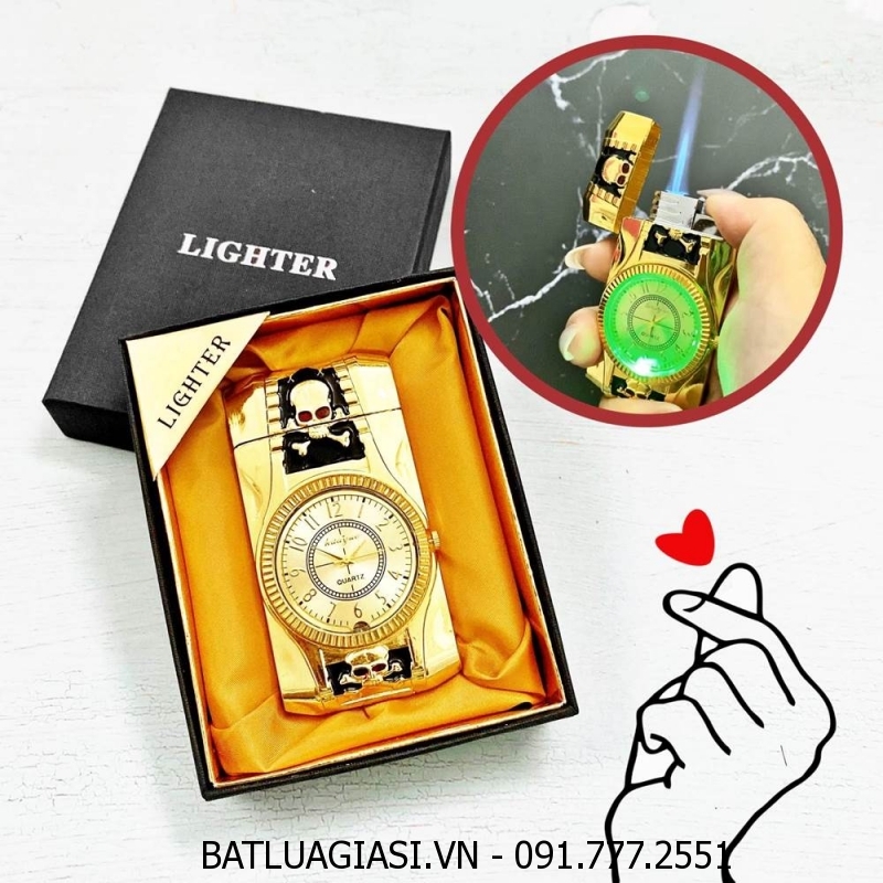BẬT LỬA KHÈ - ĐỒNG HỒ 2IN1 HÌNH ĐẦU LÂU - CÓ ĐÈN LED (CÓ HỘP) - (XÀI GAS)