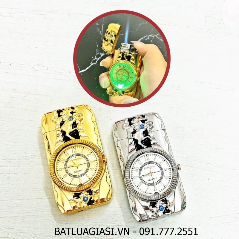 BẬT LỬA KHÈ - ĐỒNG HỒ 2IN1 HÌNH NGỰA - CÓ ĐÈN LED - (XÀI GAS)