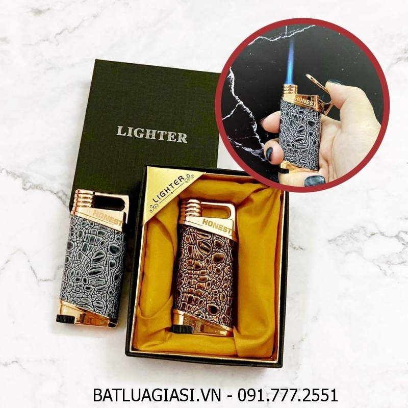 BẬT LỬA KHÈ HONEST 615 BỌC DA CÁ SẤU (CÓ HỘP) - (XÀI GAS)