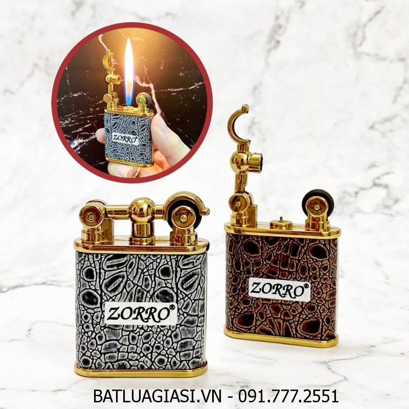 BẬT LỬA GAS ĐÁ RÃNH TAY ZORRO Z840 BỌC DA CÁ SẤU - (XÀI GAS)