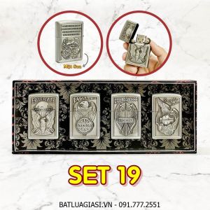 BỘ 4 BÂT LỬA ZIPPO AMERICAN 2 MẶT HÌNH NỔI - (XÀI XĂNG) SET 19