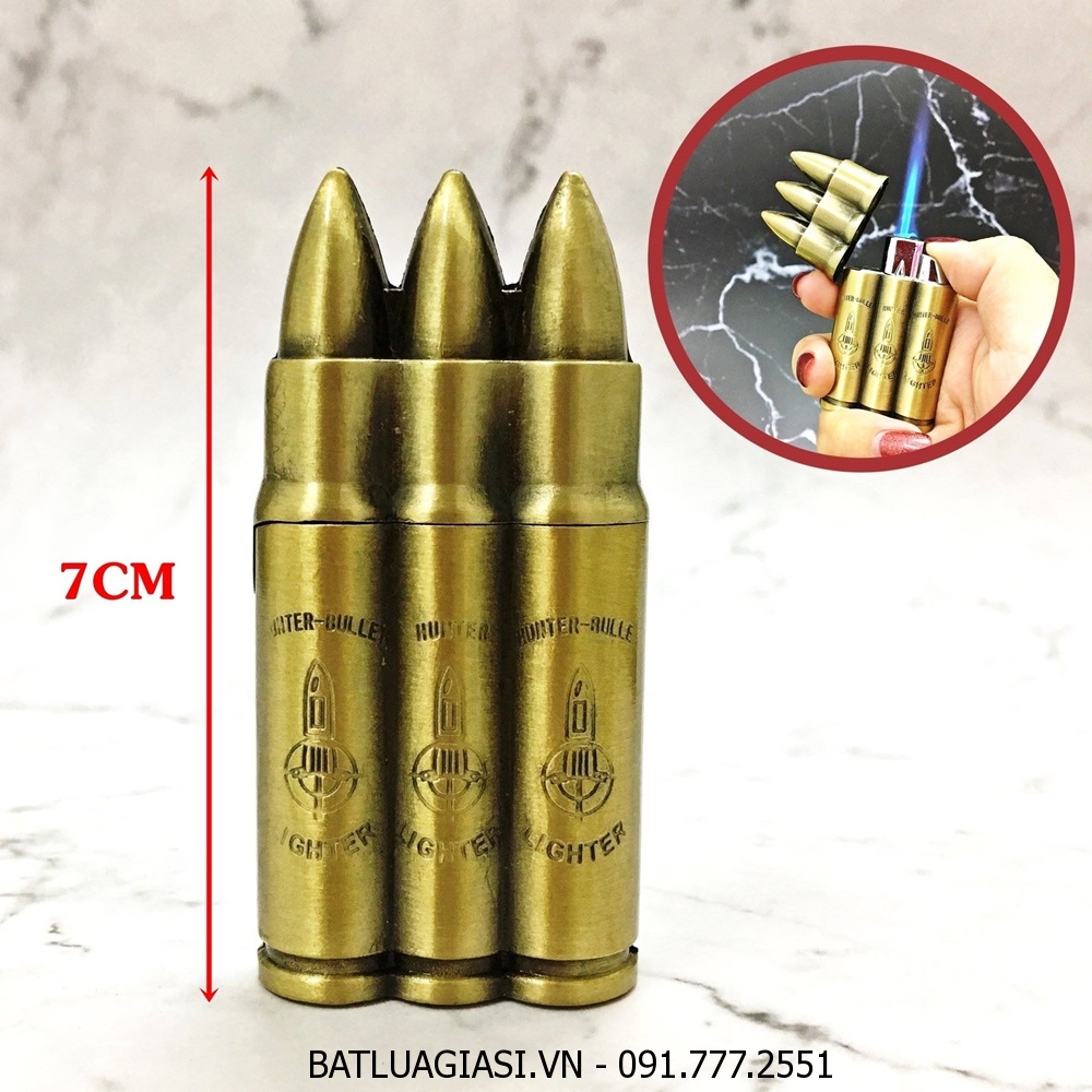BẬT LỬA KHÈ HÌNH 3 VIÊN ĐẠN (KIM LOẠI) - (XÀI GAS)