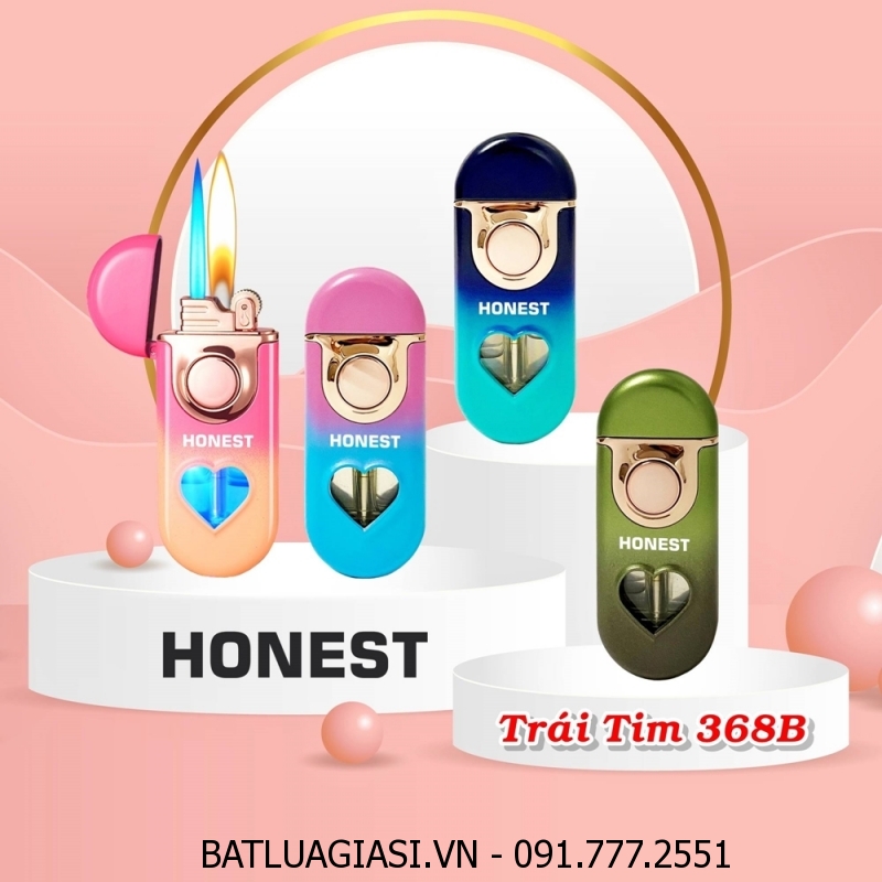 BẬT LỬA HONEST 2 CHẾ ĐỘ LỬA - GAS LỘ THIÊN CÓ ĐÈN HÌNH TRÁI TIM 368B MÀU CẦU VÒNG (LỬA NGỌN VÀ LỬA HOẢ TIỄN) - (XÀI GAS)