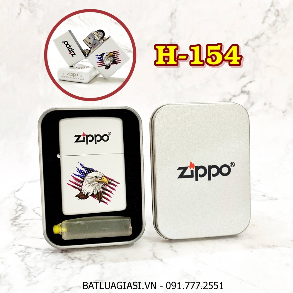 BẬT LỬA ZIPPO SƠN TĨNH ĐIỆN 2 MẶT HÌNH ĐẠI BÀNG CỜ MỸ (CÓ MỘC ĐÁY) (HỘP THIẾC KÈM XĂNG) H-154