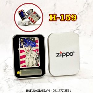 BẬT LỬA ZIPPO SƠN TĨNH ĐIỆN 2 MẶT HÌNH NỮ THẦN TỰ DO (CÓ MỘC ĐÁY) (HỘP THIẾC KÈM XĂNG) H-159