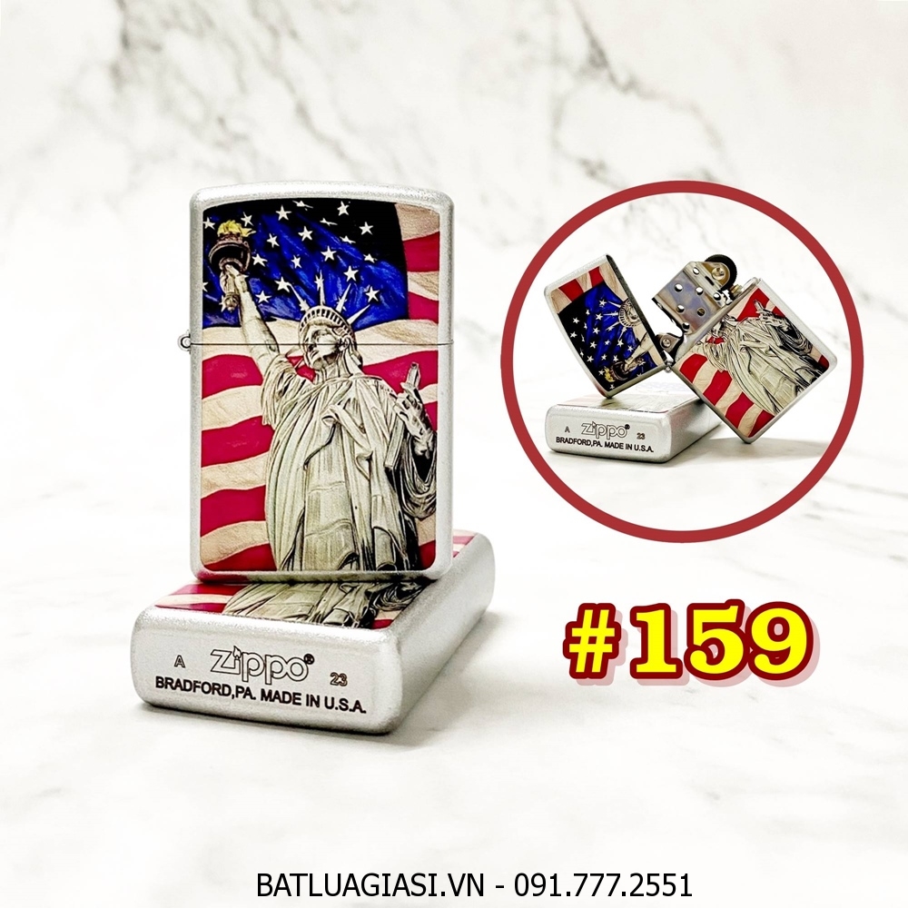 BẬT LỬA ZIPPO SƠN TĨNH ĐIỆN 2 MẶT HÌNH NỮ THẦN TỰ DO (CÓ MỘC ĐÁY) - (XÀI XĂNG) #159