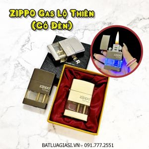 BẬT LỬA ZIPPO GAS LỘ THIÊN (CÓ ĐÈN XANH DƯƠNG) (CÓ HỘP) - (XÀI GAS)