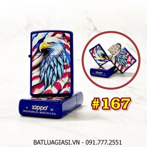 BẬT LỬA ZIPPO SƠN TĨNH ĐIỆN 2 MẶT HÌNH ĐẠI BÀNG CỜ MỸ (CÓ MỘC ĐÁY) (XÀI XĂNG) #167