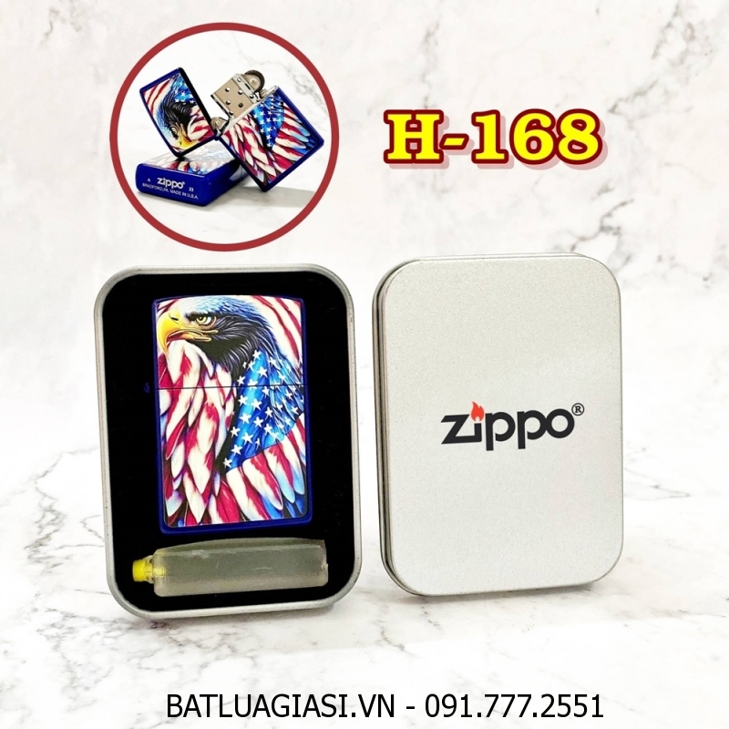 BẬT LỬA ZIPPO SƠN TĨNH ĐIỆN 2 MẶT HÌNH ĐẠI BÀNG CỜ MỸ (CÓ MỘC ĐÁY) (HỘP THIẾC KÈM XĂNG) H-168