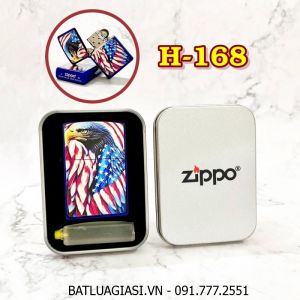 BẬT LỬA ZIPPO SƠN TĨNH ĐIỆN 2 MẶT HÌNH ĐẠI BÀNG CỜ MỸ (CÓ MỘC ĐÁY) (HỘP THIẾC KÈM XĂNG) H-168