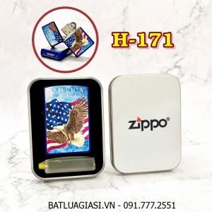 BẬT LỬA ZIPPO SƠN TĨNH ĐIỆN 2 MẶT HÌNH ĐẠI BÀNG CỜ MỸ (CÓ MỘC ĐÁY) (HỘP THIẾC KÈM XĂNG) H-171