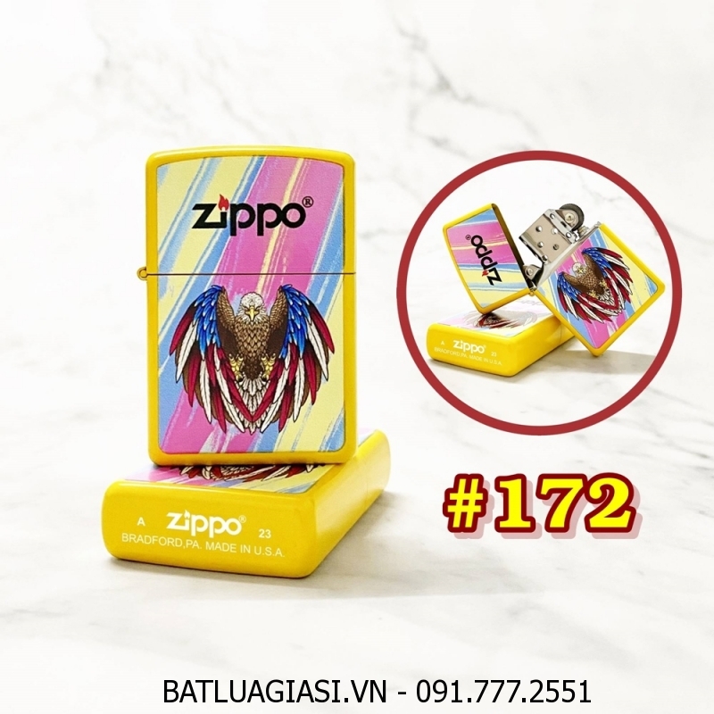 BẬT LỬA ZIPPO SƠN TĨNH ĐIỆN 2 MẶT HÌNH ĐẠI BÀNG CỜ MỸ (CÓ MỘC ĐÁY) (XÀI XĂNG) #172