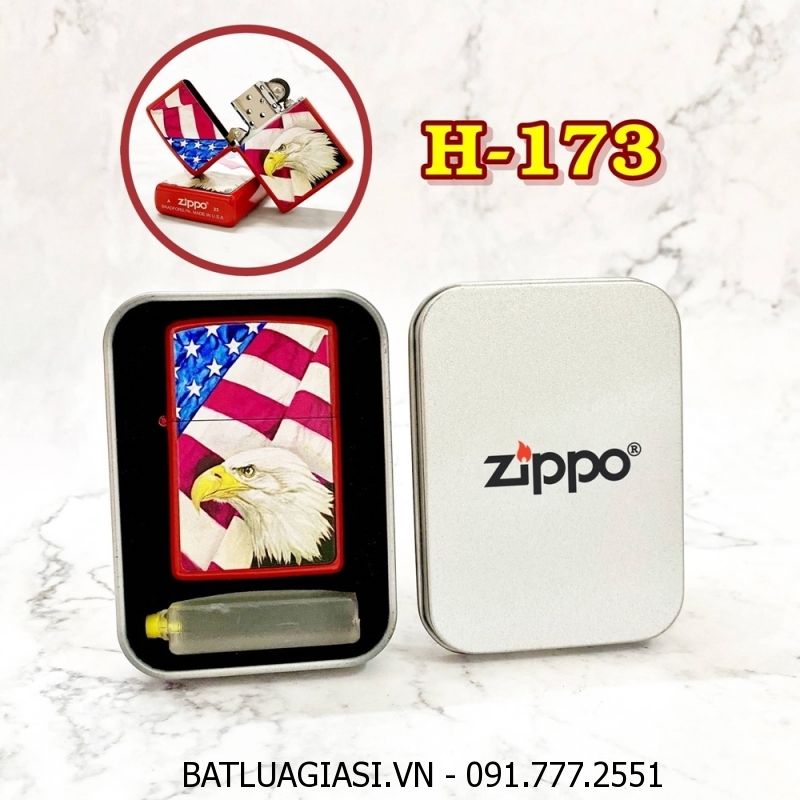 BẬT LỬA ZIPPO SƠN TĨNH ĐIỆN 2 MẶT HÌNH ĐẠI BÀNG CỜ MỸ (CÓ MỘC ĐÁY) (HỘP THIẾC KÈM XĂNG) H-173