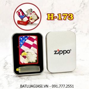 BẬT LỬA ZIPPO SƠN TĨNH ĐIỆN 2 MẶT HÌNH ĐẠI BÀNG CỜ MỸ (CÓ MỘC ĐÁY) (HỘP THIẾC KÈM XĂNG) H-173