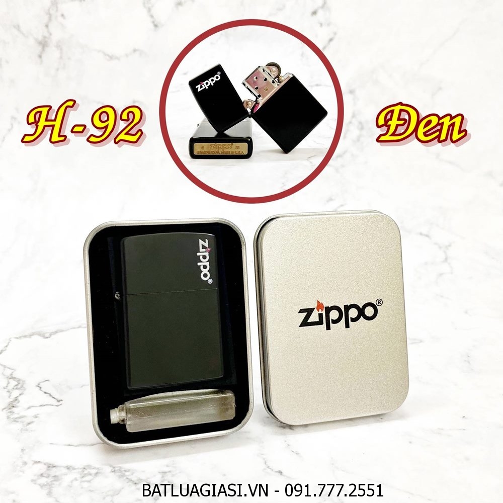 BẬT LỬA ZIPPO SƠN TĨNH ĐIỆN NHIỀU MÀU (CÓ MỘC ĐÁY) (HỘP THIẾC KÈM XĂNG) #H-92 ĐEN