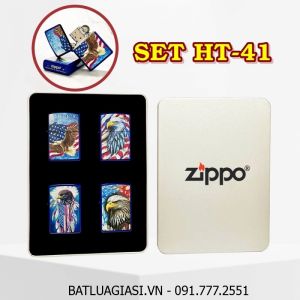 BỘ 4 BẬT LỬA ZIPPO SƠN TĨNH ĐIỆN 2 MẶT HÌNH ĐẠI BÀNG CỜ MỸ CÁC KIỂU (CÓ MỘC ĐÁY) (HỘP THIẾC) - (XÀI XĂNG) #SET HT-41