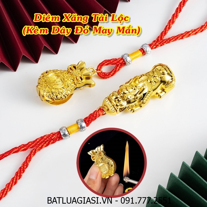 COMBO 2 BẬT LỬA DIÊM XĂNG TÀI LỘC KÈM DÂY ĐỎ MAY MẮN (KIM LOẠI) - (XÀI XĂNG)