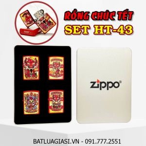 BỘ 4 BẬT LỬA ZIPPO SƠN TĨNH ĐIỆN 2 MẶT HÌNH RỒNG CHÚC TẾT (CÓ MỘC ĐÁY) (HỘP THIẾC) - (XÀI XĂNG) #SET HT-43