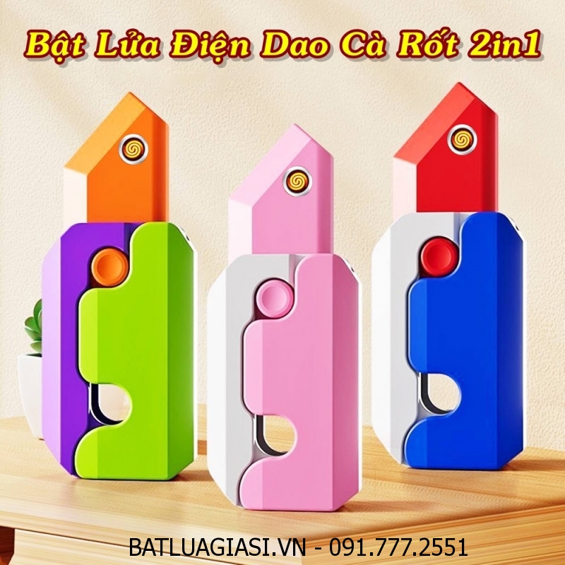 BẬT LỬA ĐIỆN DAO CÀ RỐT 2IN1 (DAO VÔ TRI) FULLBOX - (SẠC ĐIỆN)
