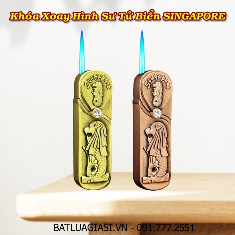 BẬT LỬA KHÈ KHÓA XOAY HÌNH SƯ TỬ BIỂN SINGAPORE - (XÀI GAS)