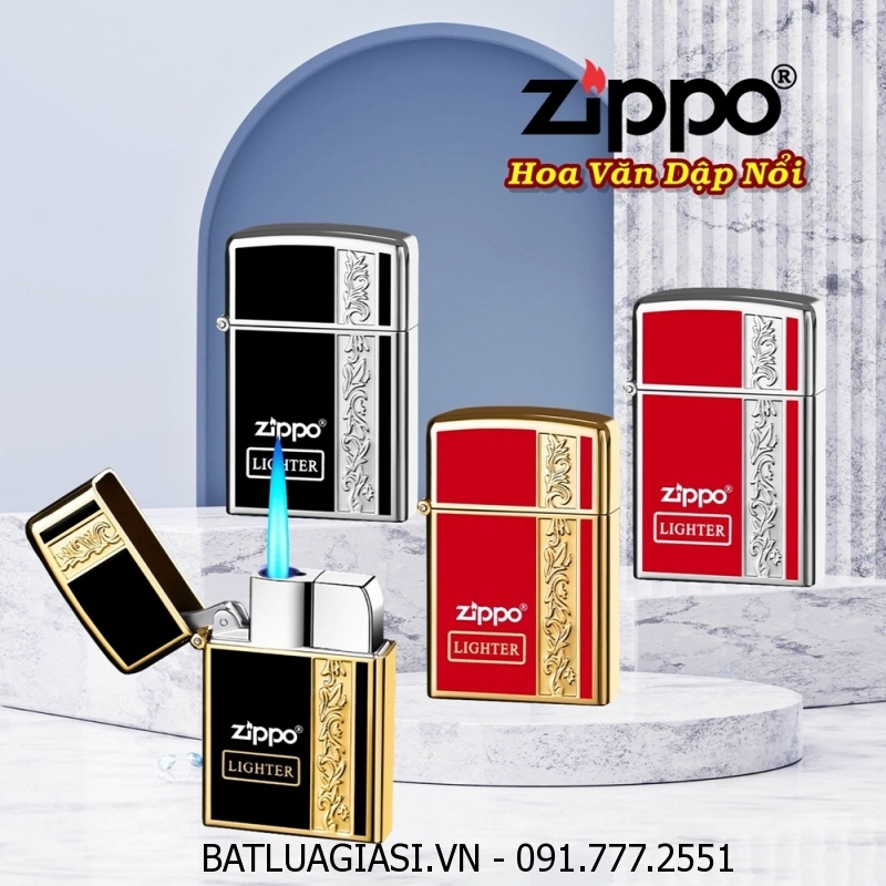 BẬT LỬA ZIPPO LỬA KHÈ HOA VĂN DẬP NỔI - (XÀI GAS)