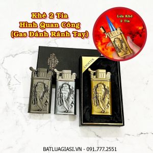 BẬT LỬA KHÈ GAS ĐÁ RÃNH TAY 2 TIA HÌNH QUAN CÔNG (CÓ HỘP) - (XÀI GAS)