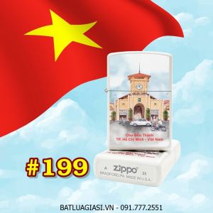 BẬT LỬA ZIPPO SƠN TĨNH ĐIỆN HÌNH CHỢ BẾN THÀNH SÀI GÒN - VIỆT NAM (CÓ MỘC ĐÁY) - (XÀI XĂNG) #199