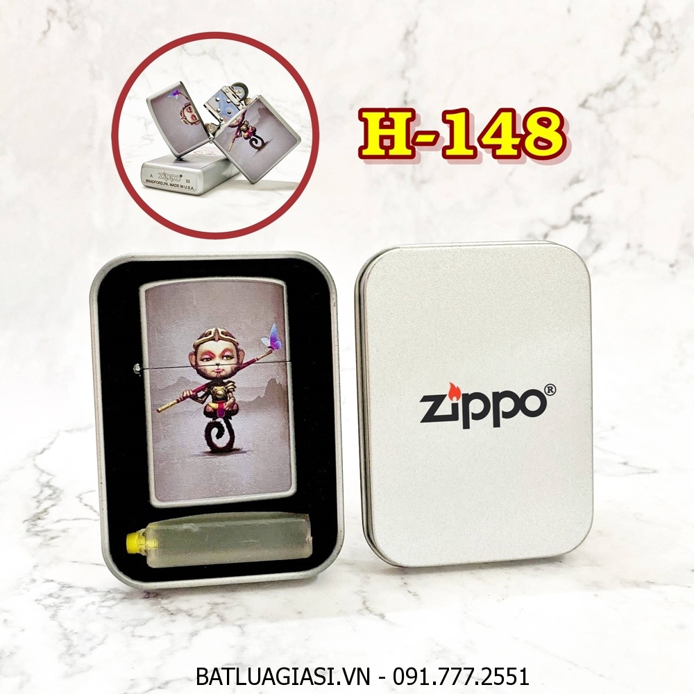 BẬT LỬA ZIPPO SƠN TĨNH ĐIỆN 2 MẶT CHỦ ĐỀ TÂY DU KÝ HÌNH TÔN NGỘ KHÔNG (CÓ MỘC ĐÁY) (HỘP THIẾC KÈM XĂNG) H-148
