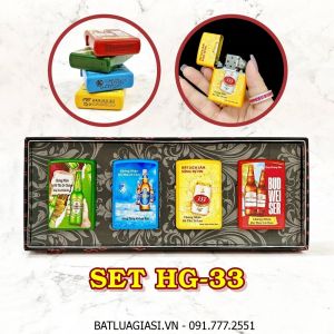 BỘ 4 BẬT LỬA ZIPPO 2 MẶT THƯƠNG HIỆU BIA CÁC KIỂU (HEINEKEN, TIGER, 333, BUDWEISER) (HỘP GIẤY) - (XÀI XĂNG) SET HG-33