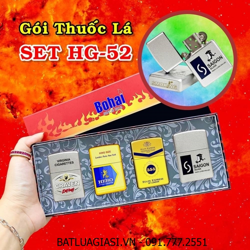 BỘ 4 BẬT LỬA ZIPPO SƠN TĨNH ĐIỆN 2 MẶT HÌNH GÓI THUỐC LÁ CÁC KIỂU \