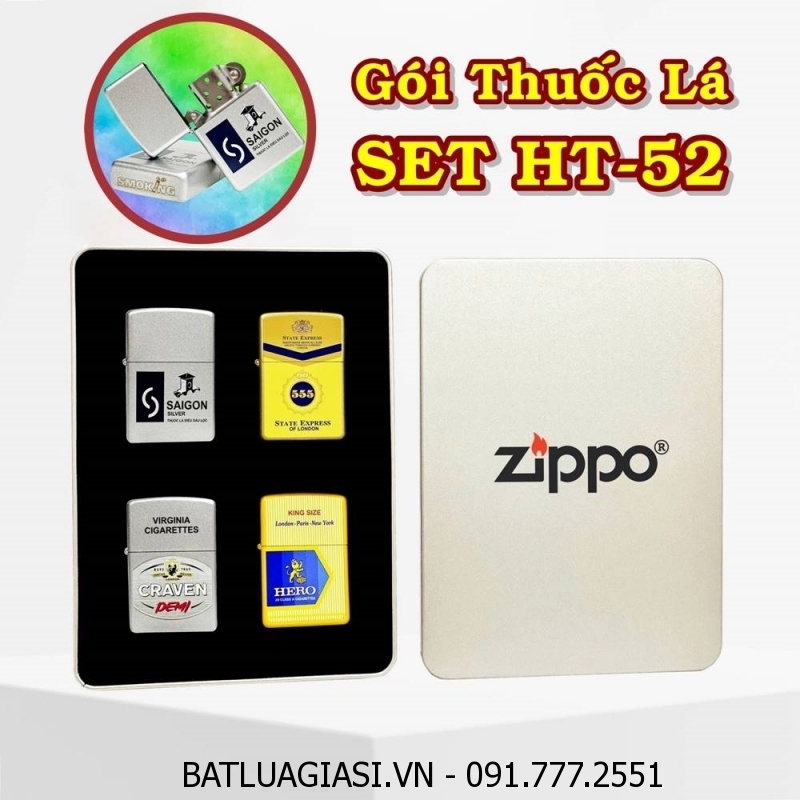 BỘ 4 BẬT LỬA ZIPPO SƠN TĨNH ĐIỆN 2 MẶT HÌNH GÓI THUỐC LÁ CÁC KIỂU \