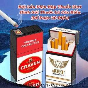 BẬT LỬA ĐIỆN HỘP THUỐC 2IN1 HÌNH GÓI THUỐC LÁ CON MÈO ĐỎ CRAVEN (ĐỂ ĐƯỢC 20 ĐIẾU THUỐC) (FULLBOX) - (SẠC ĐIỆN)