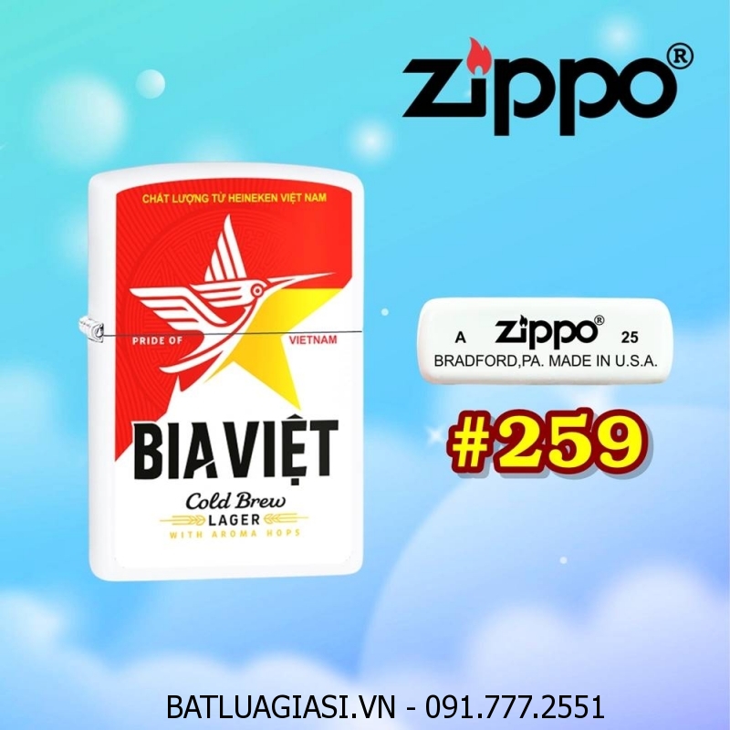 BẬT LỬA ZIPPO SƠN TĨNH ĐIỆN 2 MẶT HÌNH LOGO BIA VIỆT (CÓ MỘC ĐÁY) - (XÀI XĂNG) #259