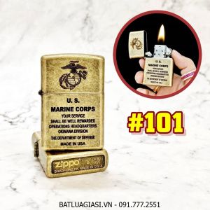 BẬT LỬA ZIPPO VÀNG CỔ U.S MARINE CORPS (THỦY QUÂN LỤC CHIẾN HOA KỲ) (CÓ MỘC ĐÁY) - (XÀI XĂNG) #101