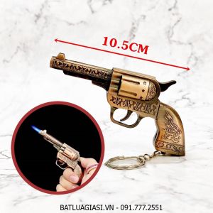 BẬT LỬA KHÈ - MÓC KHÓA  HÌNH SÚNG HOA VĂN ĐỒNG (SIZE: 10.5CM) - (XÀI GAS)
