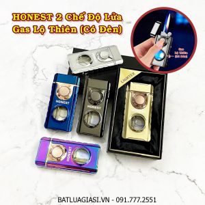 BẬT LỬA HONEST 2 CHẾ ĐỘ LỬA - GAS LỘ THIÊN CÓ ĐÈN (LỬA NGỌN VÀ LỬA HOẢ TIỄN) (CÓ HỘP) - (XÀI GAS)