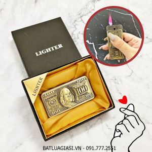 BẬT LỬA KHÈ TRƯỢT HÌNH TIỀN 100 ĐÔ (CÓ HỘP) - (XÀI GAS)