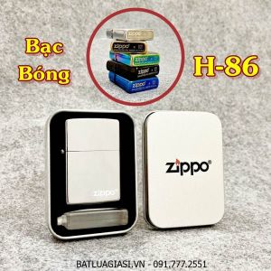 BẬT LỬA ZIPPO TRƠN BÓNG (CÓ MỘC ĐÁY) (HỘP THIẾC KÈM XĂNG) #BẠC BÓNG H-86