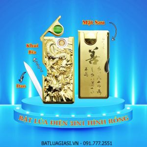 BẬT LỬA ĐIỆN 3IN1 HÌNH RỒNG (BẬT LỬA, DAO, KHUI BIA) - (SẠC ĐIỆN)