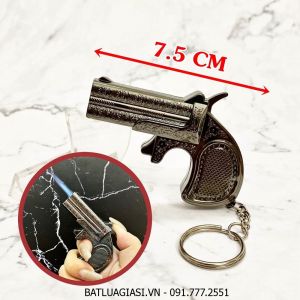 BẬT LỬA KHÈ - MÓC KHÓA HÌNH SÚNG HOA VĂN ĐEN (SIZE: 7.5CM) - (XÀI GAS)