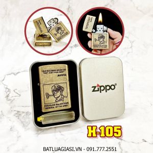 BẬT LỬA ZIPPO VÀNG CỔ HÌNH ĐẠI TƯỚNG DOUGLAS MACARTHUR (ĐẠI TƯỚNG QUÂN ĐỘI MỸ) (CÓ MỘC ĐÁY) - (HỘP THIẾC KÈM XĂNG) H-105