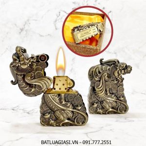 BẬT LỬA ZIPPO ZORRO BỌC GIÁP HÌNH TỲ HƯU GIỮ TIỀN - RUỘT VÀNG (FULLBOX) - (XÀI XĂNG) #VÀNG ĐEN
