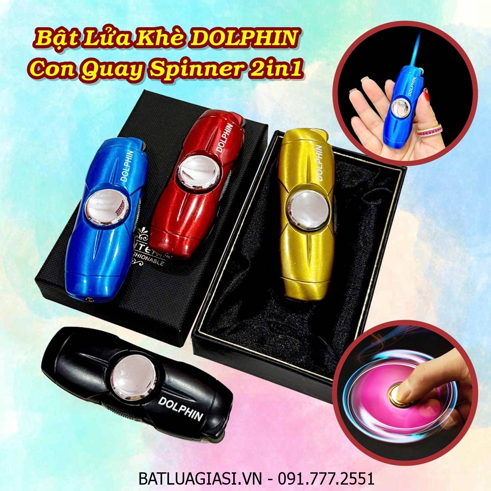 BẬT LỬA KHÈ DOLPHIN CON QUAY SPINNER 2IN1 (GAS ĐÁ RÃNH TAY) (CÓ HỘP) - (XÀI GAS)