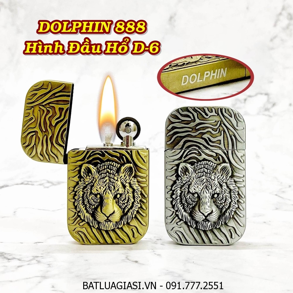 BẬT LỬA XĂNG ĐÁ 1 BÁNH XE DOLPHIN 888 HÌNH ĐẦU HỔ D-6 - (XÀI XĂNG)