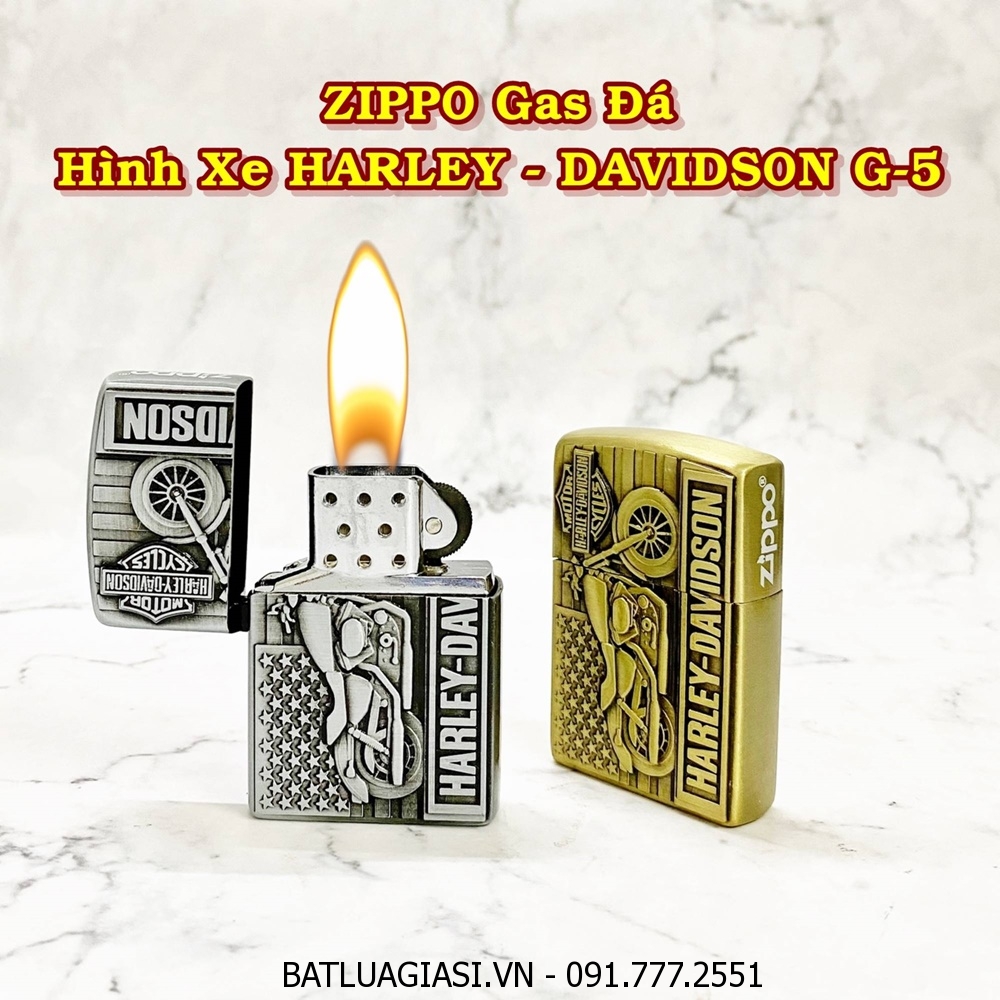 BẬT LỬA ZIPPO GAS ĐÁ HÌNH XE HARLEY - DAVIDSON G-5 - (XÀI GAS)