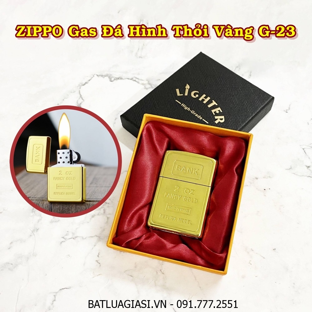 BẬT LỬA ZIPPO GAS ĐÁ HÌNH THỎI VÀNG G-23 (CÓ HỘP) - (XÀI GAS)