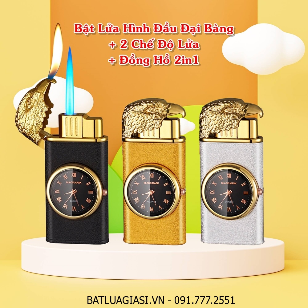 BẬT LỬA 2 CHẾ ĐỘ LỬA - ĐỒNG HỒ 2IN1 HÌNH ĐẦU ĐẠI BÀNG - (XÀI GAS)